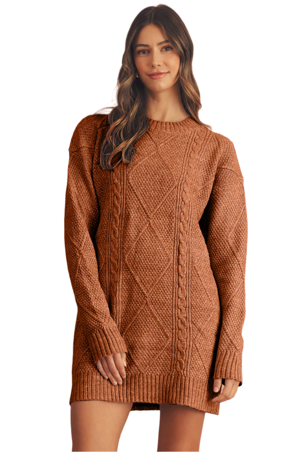 Mist Green Twist Cable Knit Drop Shoulder Loose Fit Sweater Dress