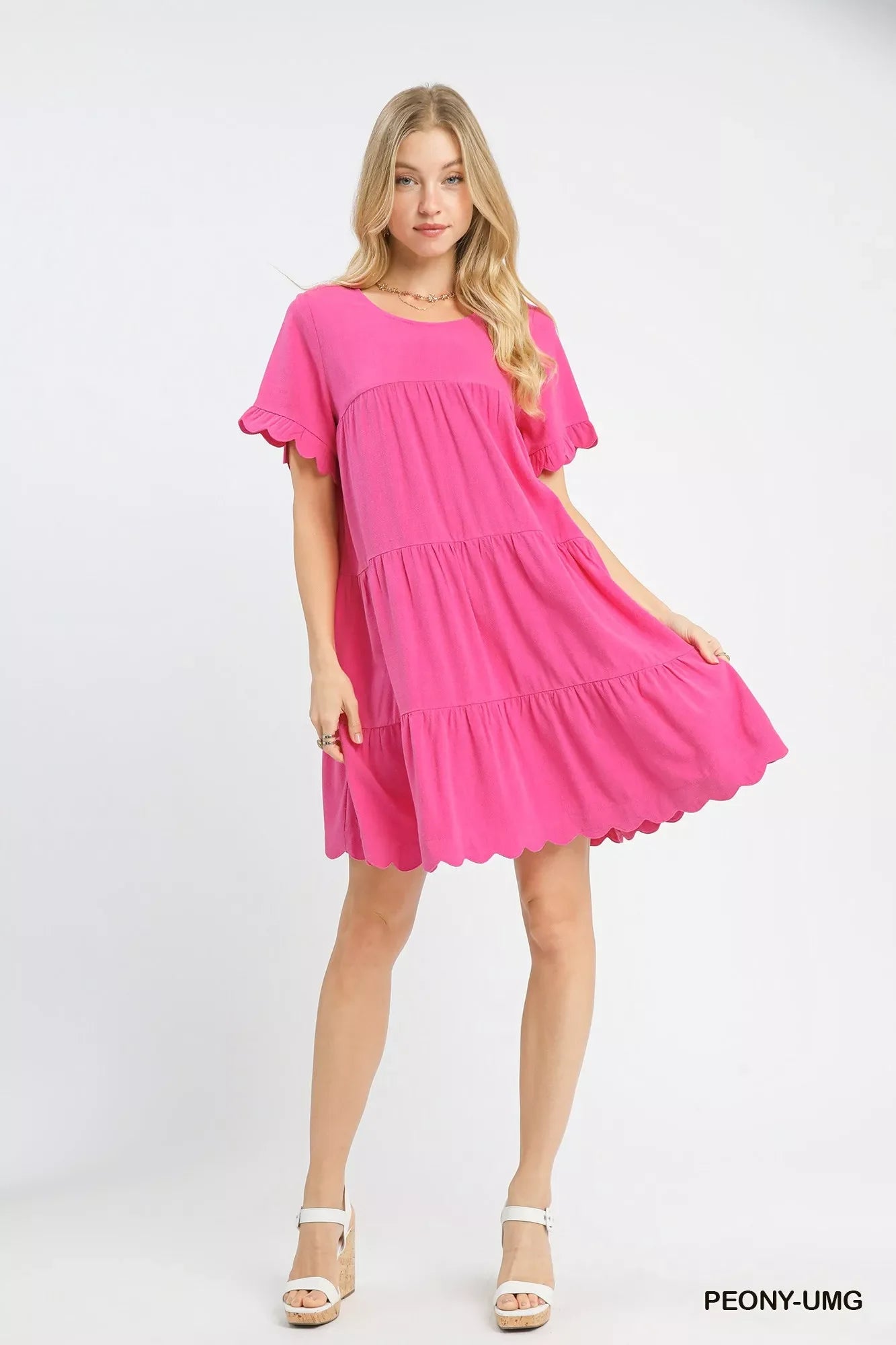 Linen Tiered Babydoll Dress with Ruffle Sleeves