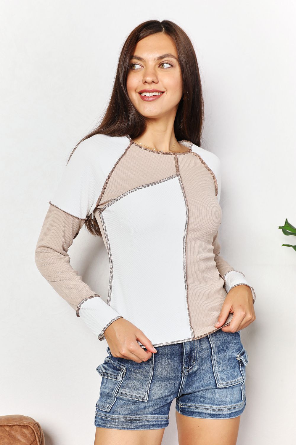 I am a Fashion Junky Color Block Exposed Seam Top