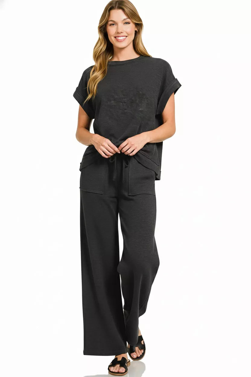Cotton Slub Short Sleeve Tee and Pants Set