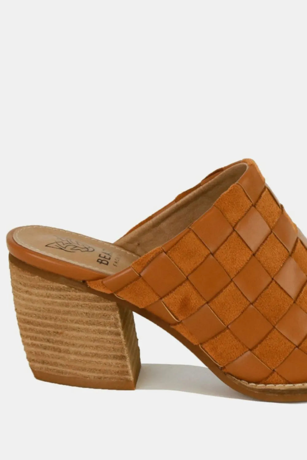 Fashion Woven Checkerboard Block Heel Mule Shoes