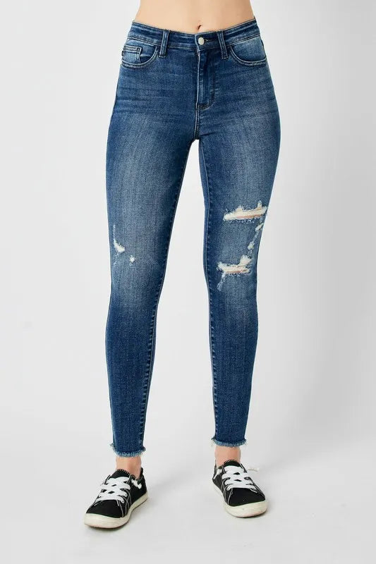 Full Size High Waist Distressed Skinny Jeans