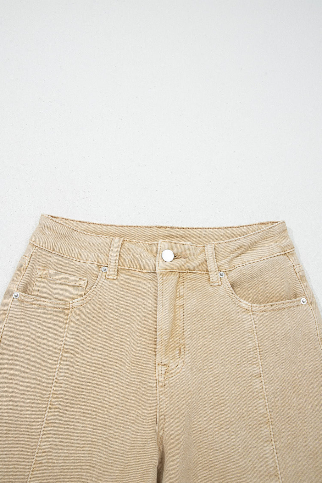 Apricot Solid Color Seamed Center Wide Leg Cropped Jeans