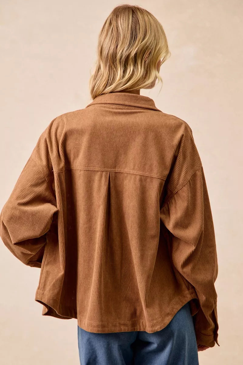Corduroy Relaxed Fit Shacket with Back Pleat