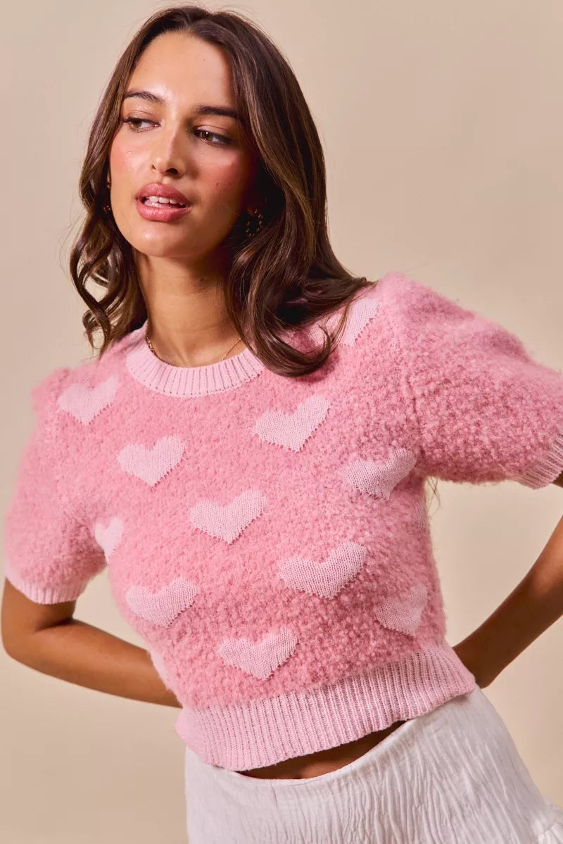 All Over Heart Valentine Cropped Sweater