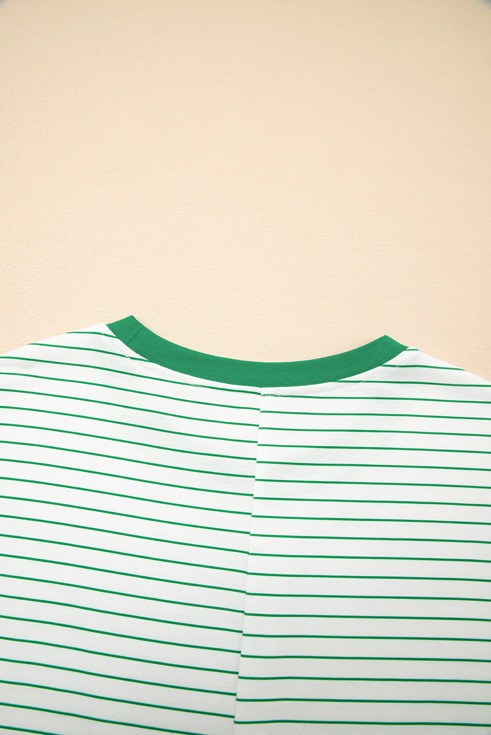 White Stripe Ruffle Short Sleeve T Shirt Mini Dress