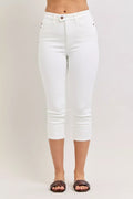 High Waist Extended Waistband Capri Pants with Spade Pockets