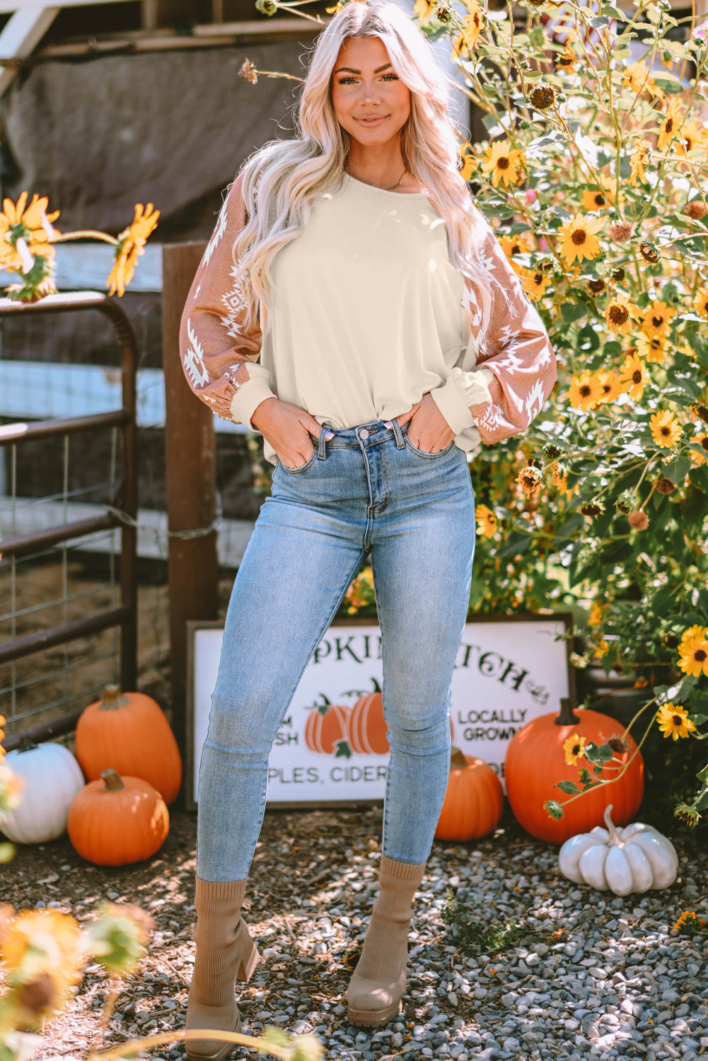 Print Patch Long Sleeve Top