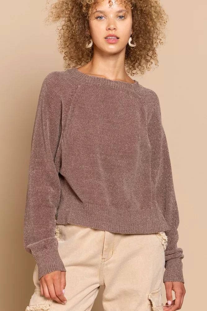 Round Neck Backless Sweater with Ribbed Edge
