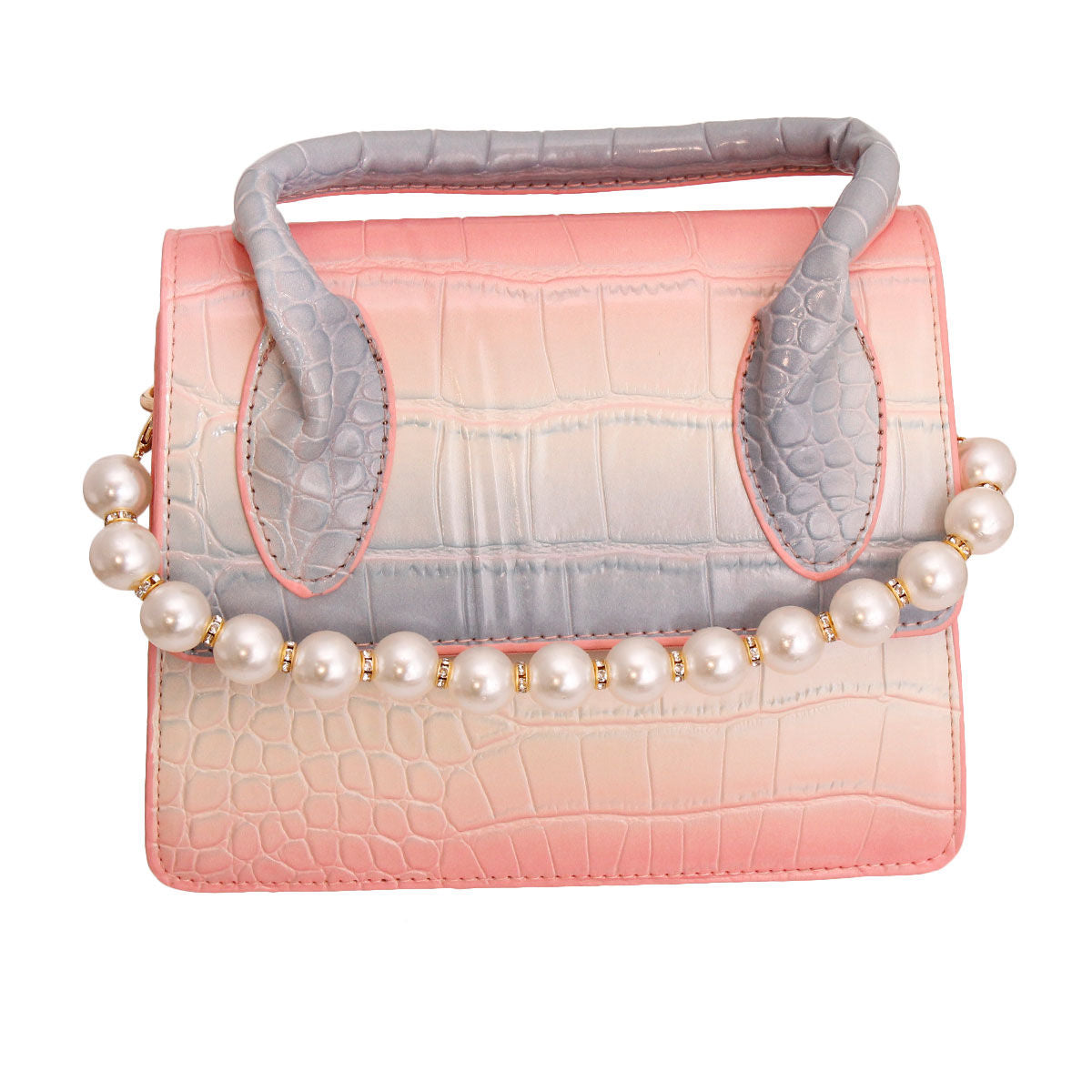 Fashion Handbag Pink Croc Flap Satchel Stylish Chic Accessory