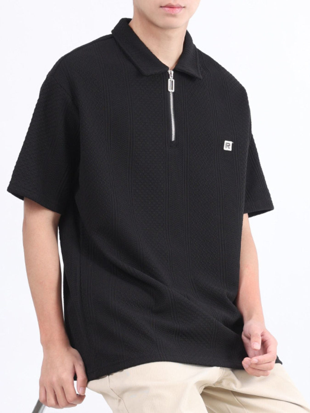 Men's Plus Size Zipper Detail Short Sleeve Polo