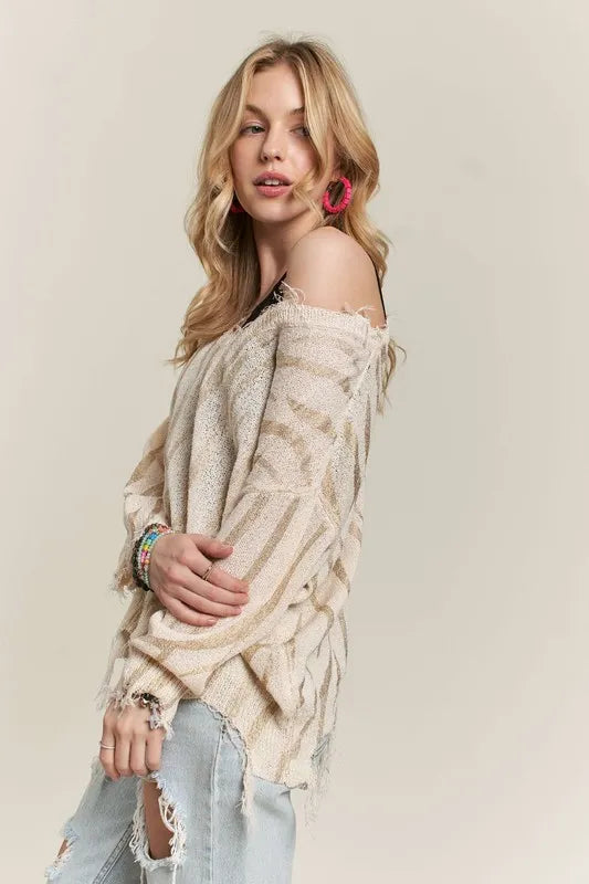 Frayed Zebra Knit Top