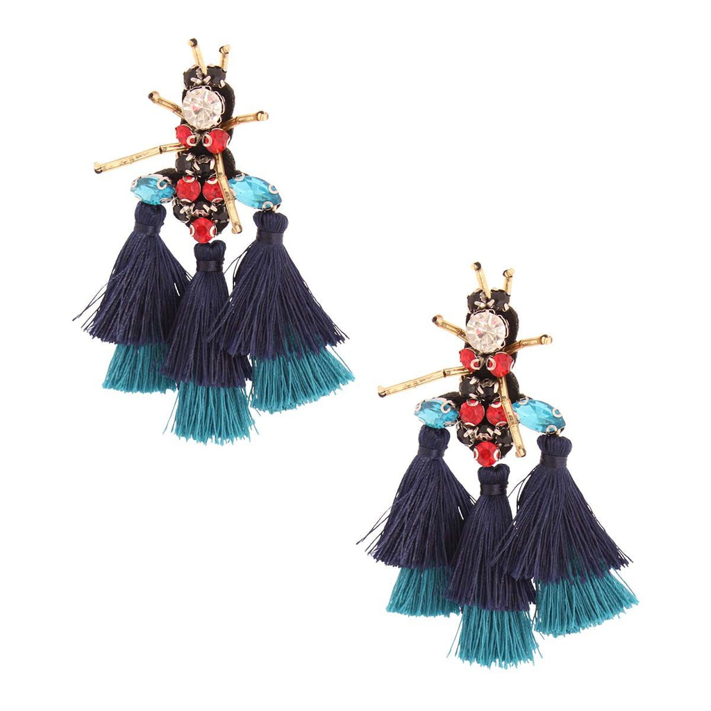 Statement Earrings Rhinestone Tassel Navy Bee Stylish Fashion Jewelry