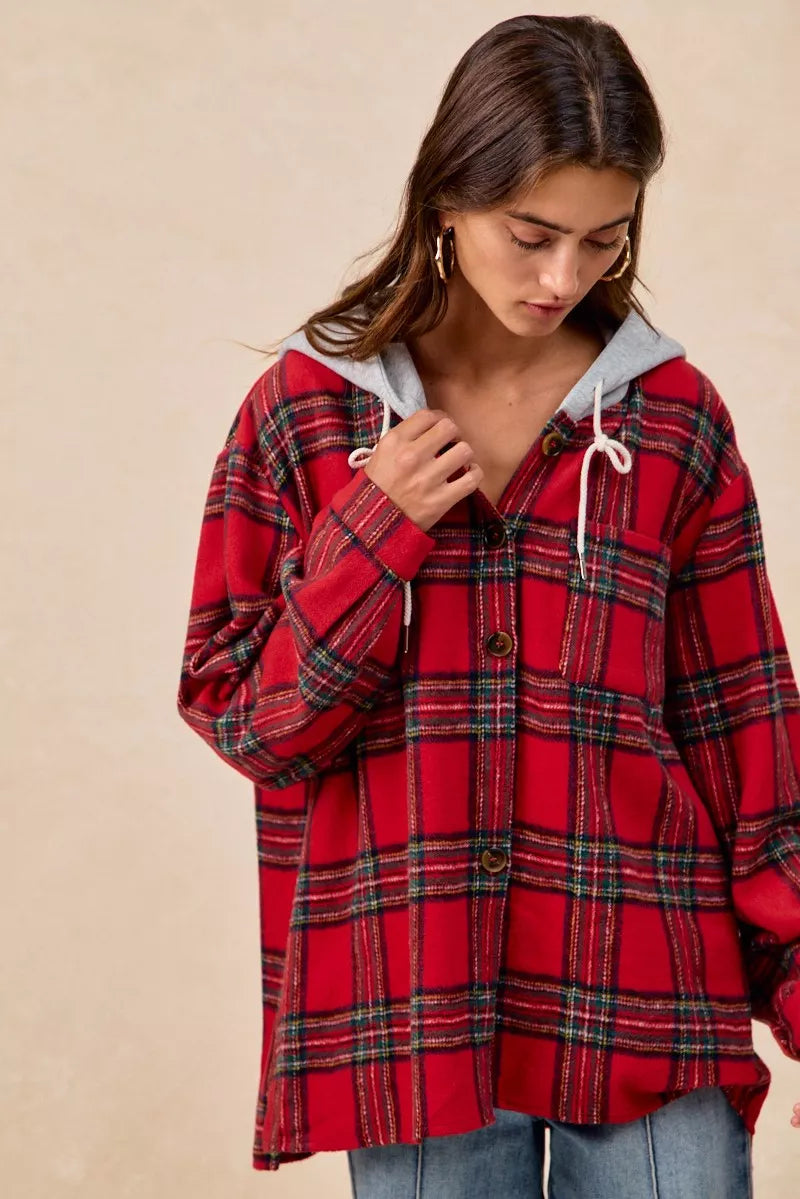 Brushed Plaid Hooded Jacket