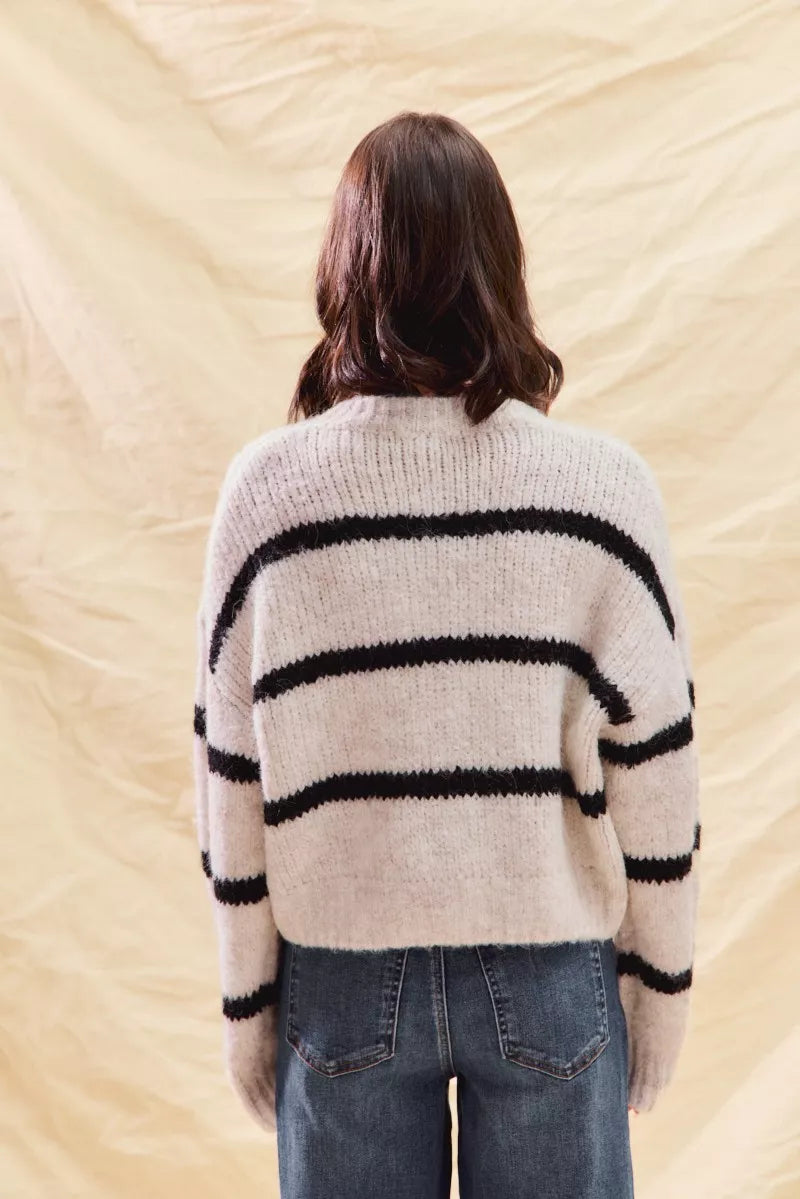 Stripe Soft Touch Button Cozy Sweater Cardigan