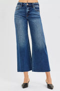 Full Size Mid Rise Crop Wide Raw Cut Hem Jeans Plus Size