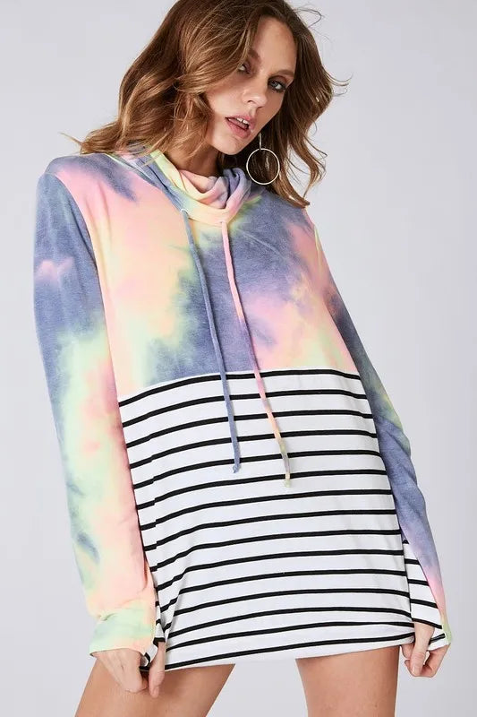 Tie Dye French Terry Cowl Neck Top