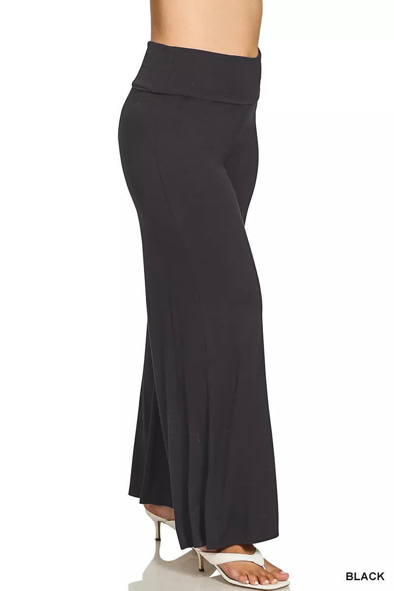 Full Size Fold Over Waist Comfy Wide Leg Pants Plus Size