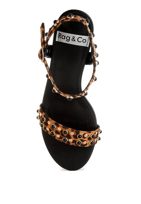 Laro Studs & Pearls Detail Leopard Sandals