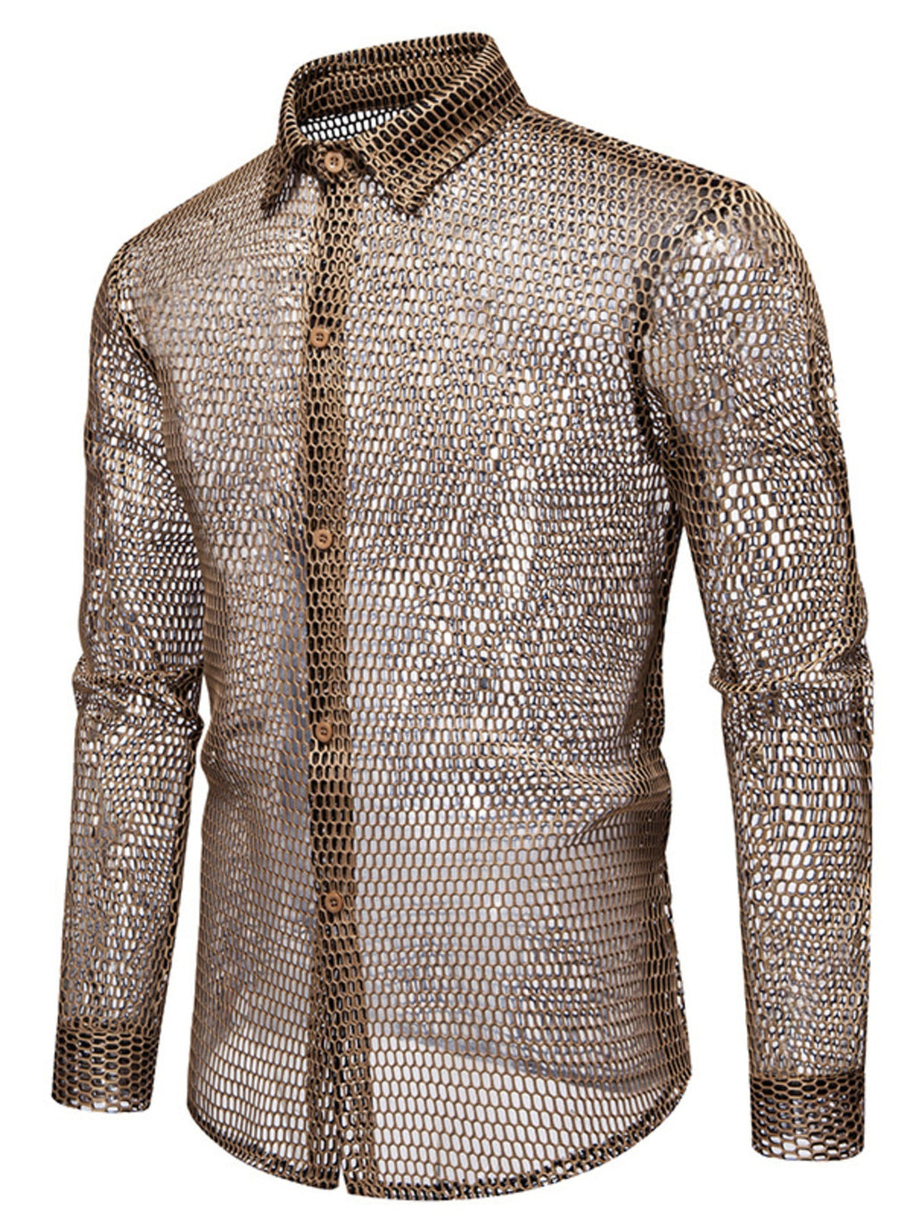 Men's See-Through Mesh Long Sleeve Shirt