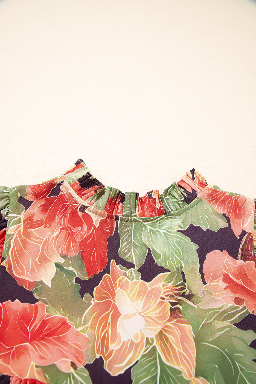Green Floral Print Frilled Collar V Neck Half Sleeve Mini Dress