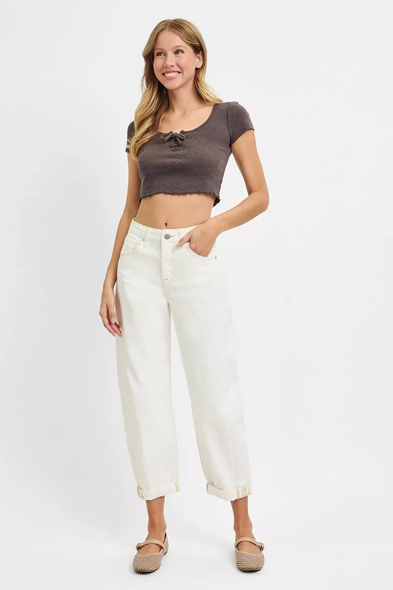 Full Size High Rise Barrel Cropped Jeans Plus Size