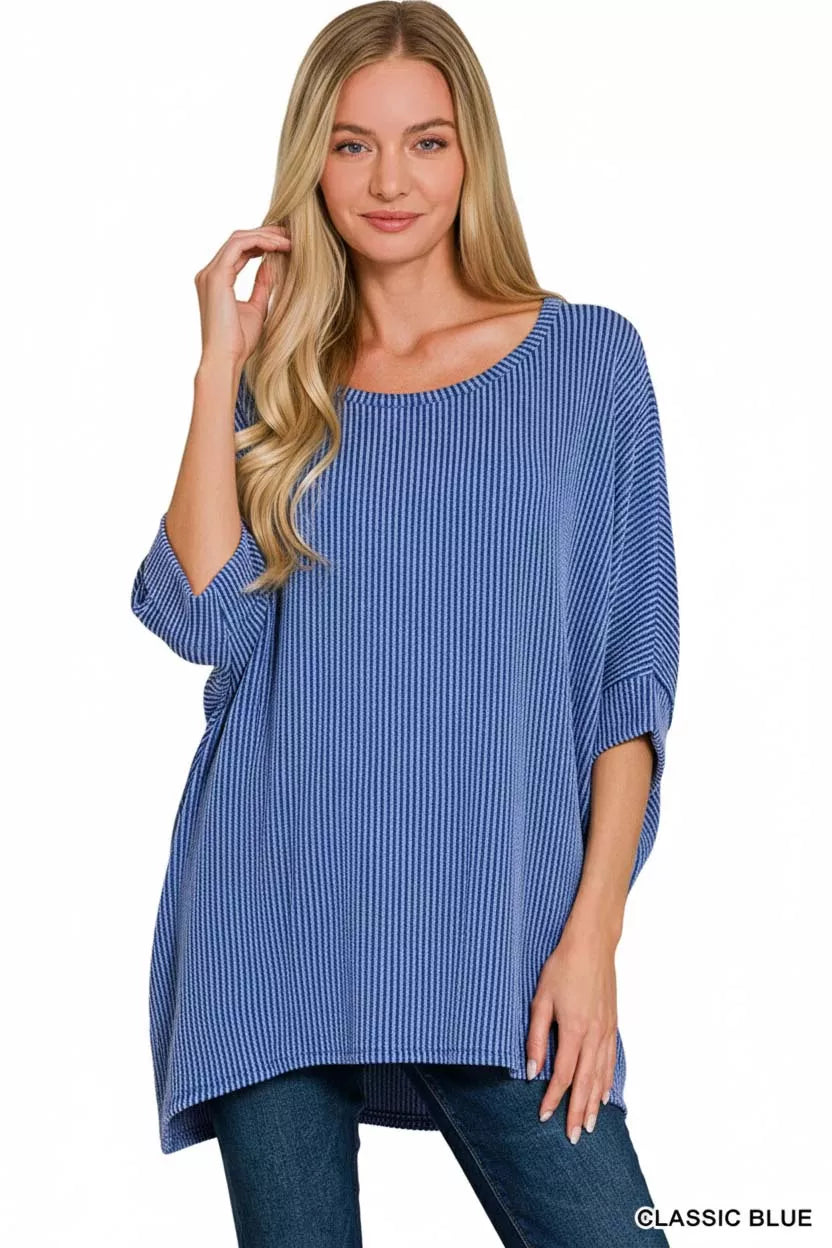 Raised Rib Bat Sleeve Top