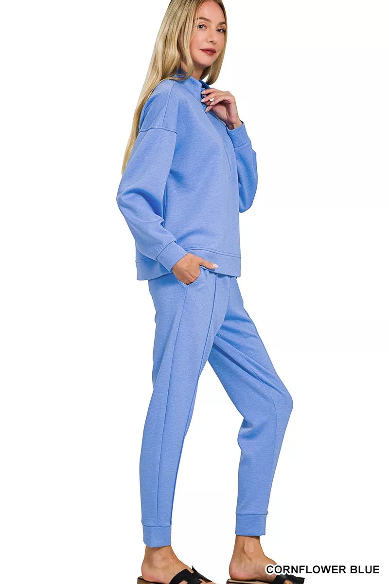 I am a Fashion Junky Scuba Half Zip Pullover and Jogger Set