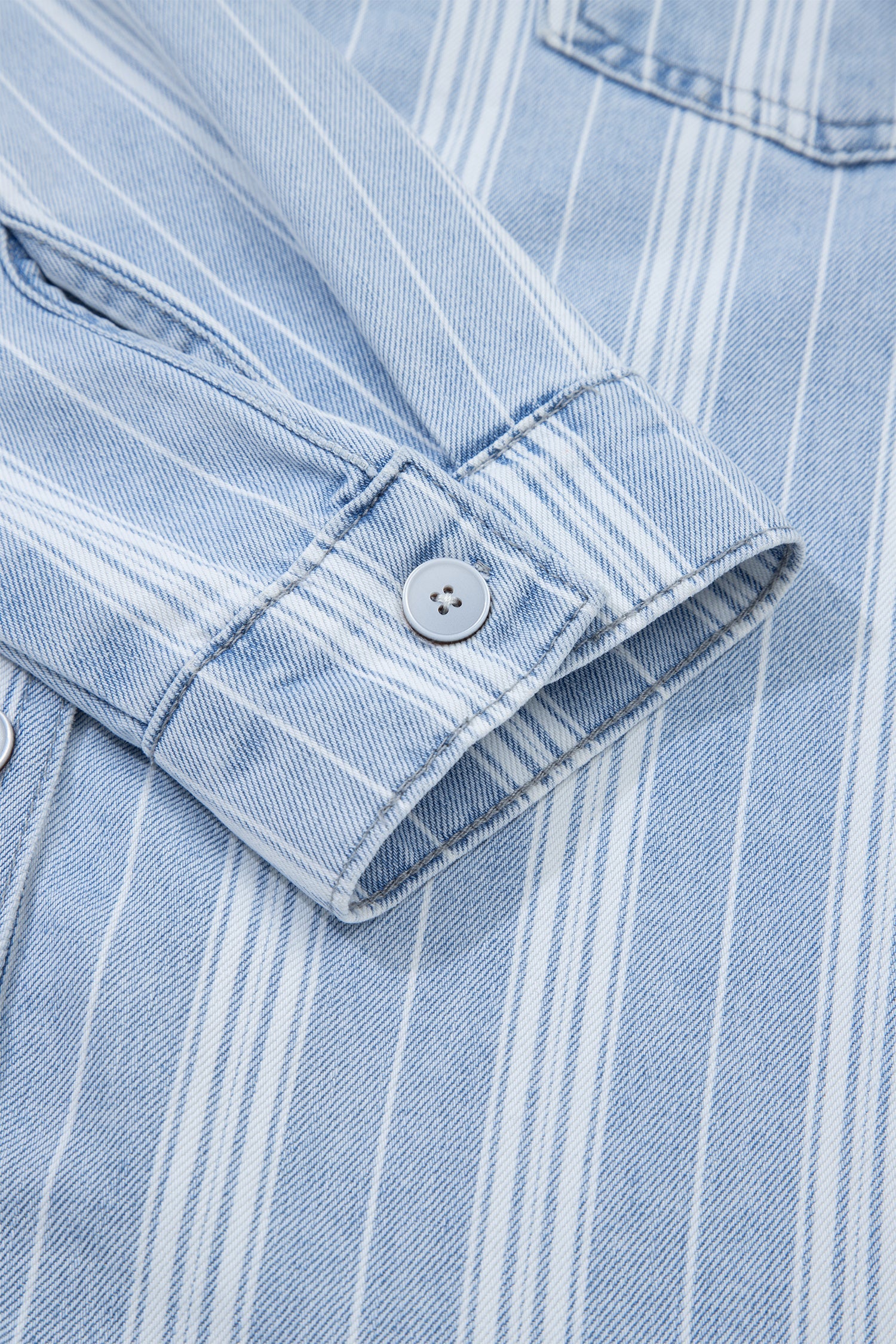 Sky Blue Stripe Boyfriend Chest Pocket Classic Denim Shacket