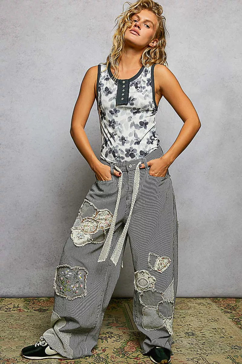 Floral Round Neck Cropped Ribbed Tank