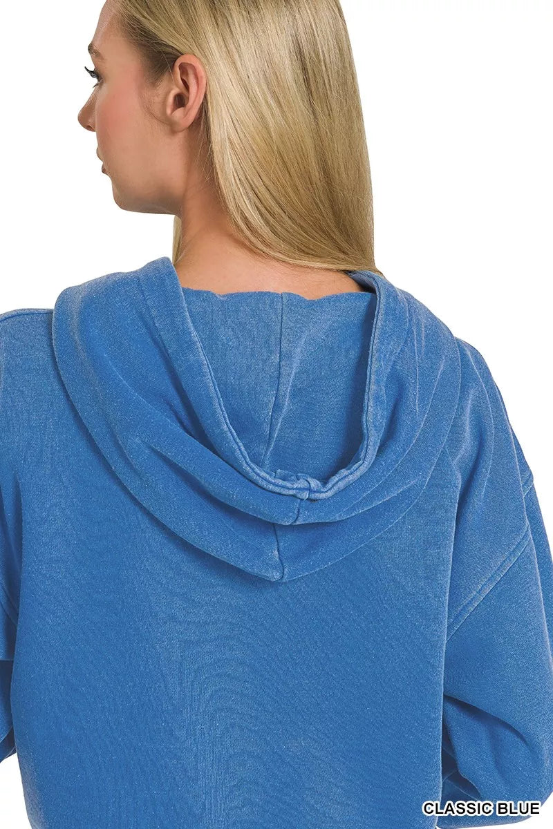 Fleece Pigment Dye Half Zip Kangaroo Pocket Hoodie