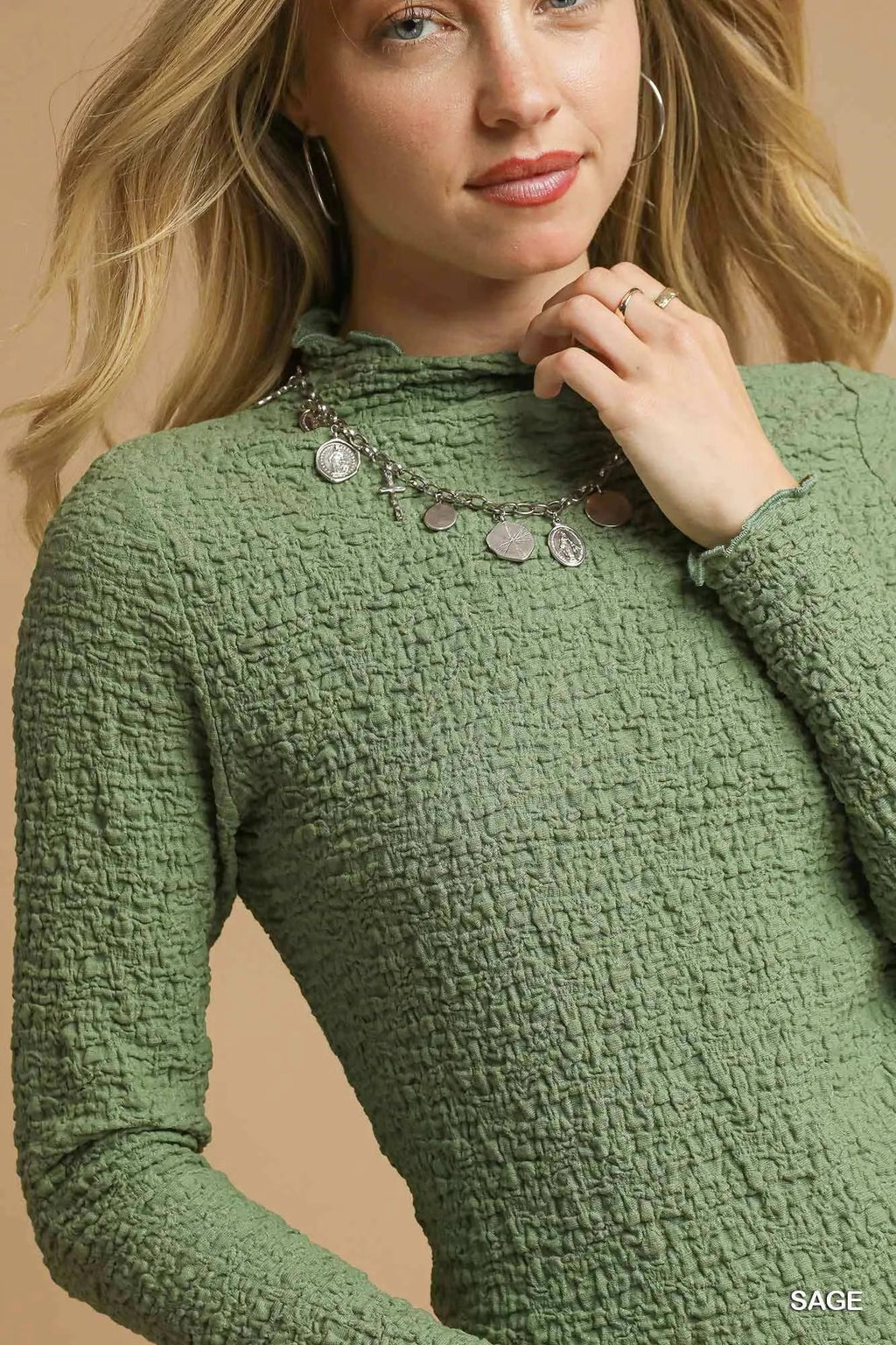 Textured Crinkle Knit Long Sleeve Top