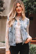 Beau Blue Scalloped Trim Patch Pocket Button Front Denim Vest