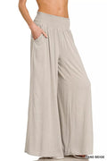 Smocked Waistband Wide Leg Lounge Pants