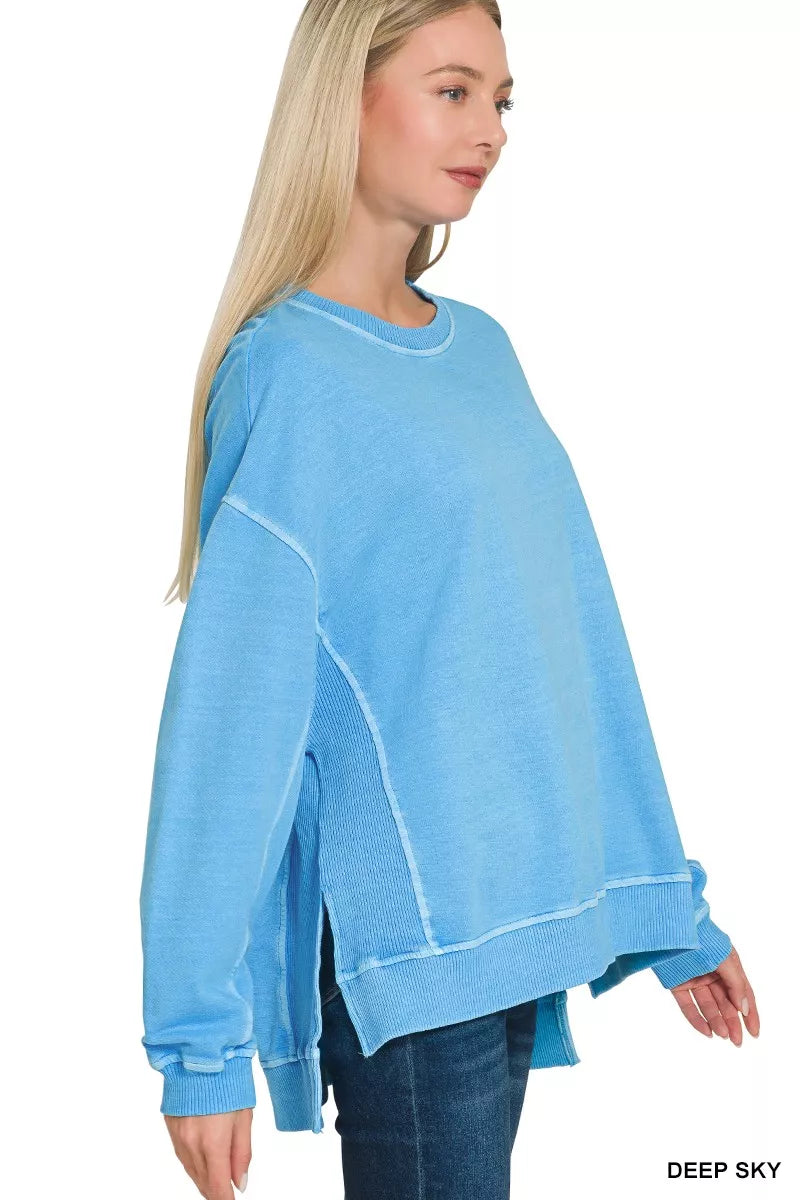 Full Size French Terry Pigment Dye & Enzyme Washing Pullover Plus Size