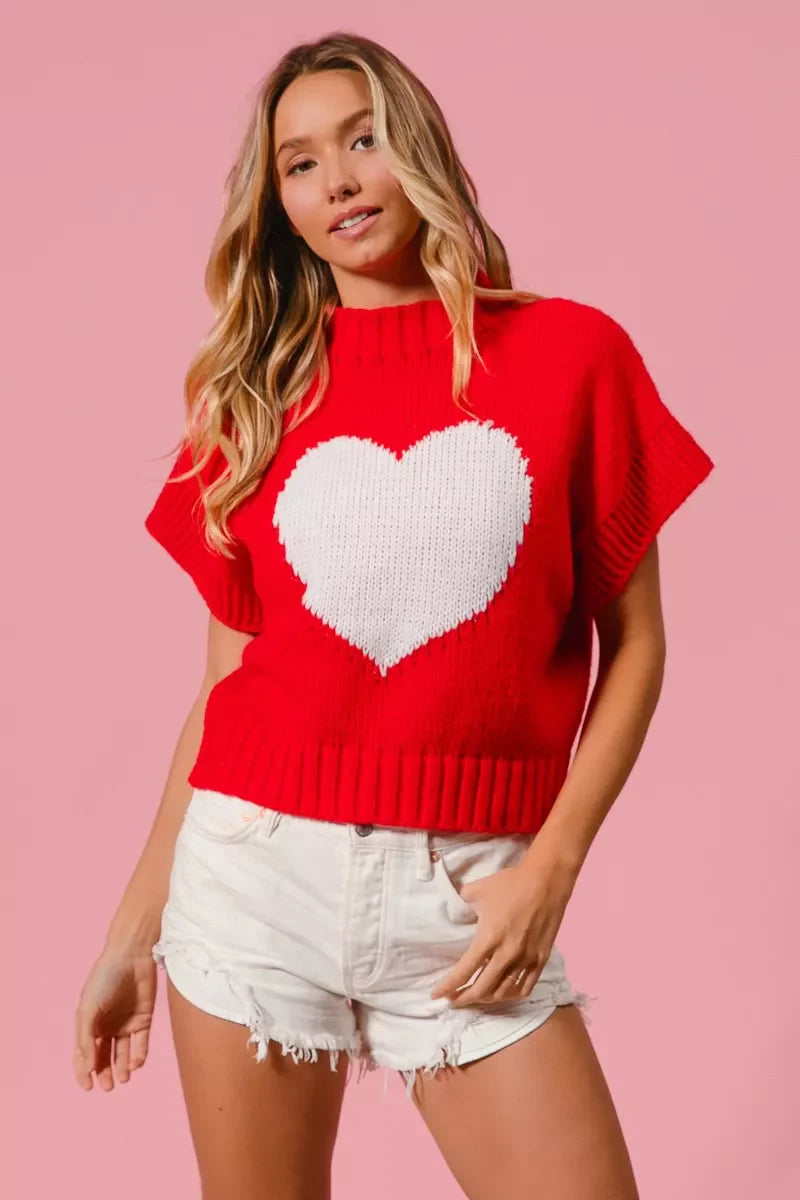 Rib Banded Heart Pattern Valentines Sweater
