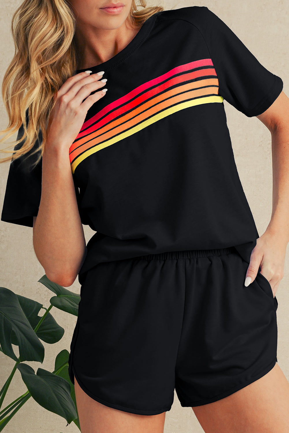 Beau Blue Colorful Striped Casual Tee