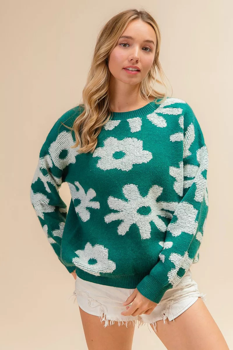 Flower Pattern Long Sleeves Sweater Top