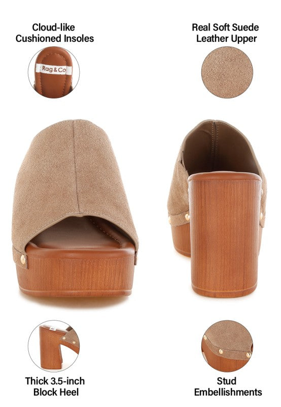 Masaki Soft Suede Leather Wooden Clogs