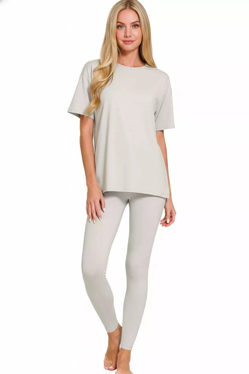Brushed Dty Microfiber Short Sleeve Top and Pants Loungewear Set