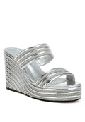 Benched Metallic Faux Leather Wedge Sandals