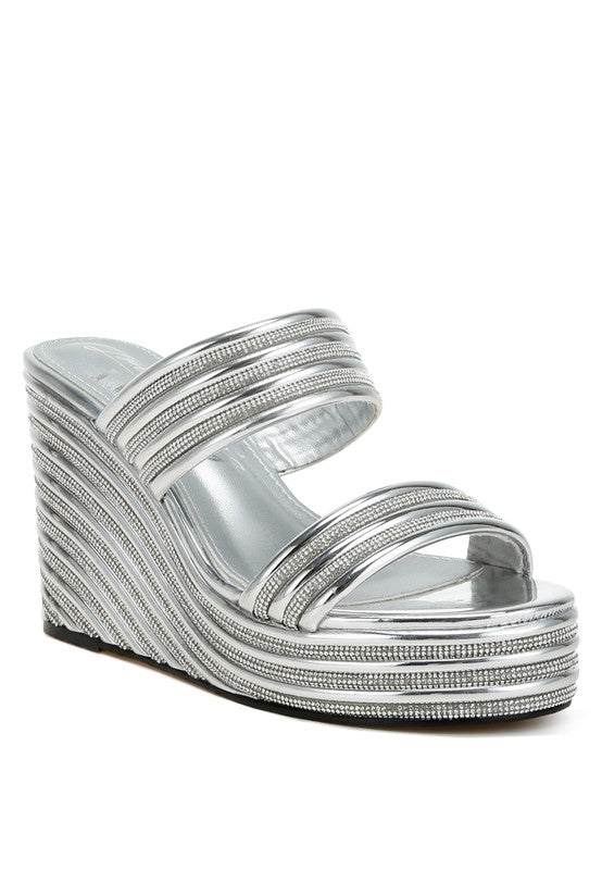 Benched Metallic Faux Leather Wedge Sandals