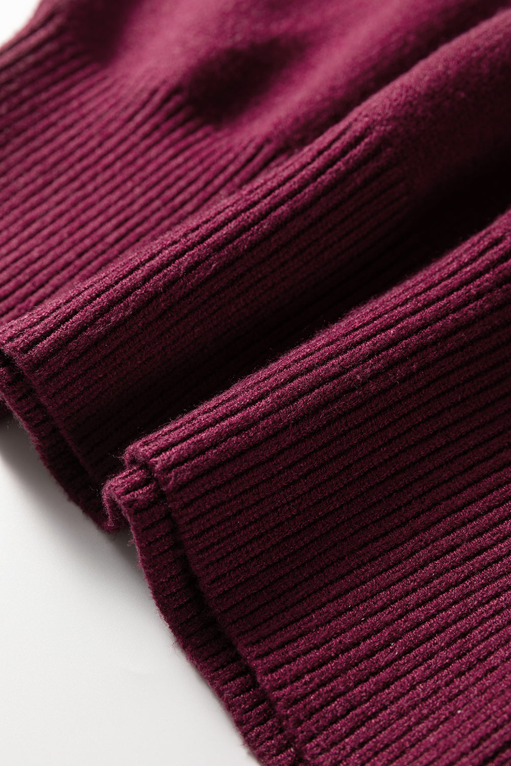 Burgundy Contrast Trim V Neck Cuffed Short Sleeve Loose Sweater