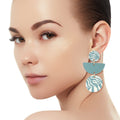 Statement Teal Clay Leaf Pattern Earrings – Trendy Fashion Jewelry