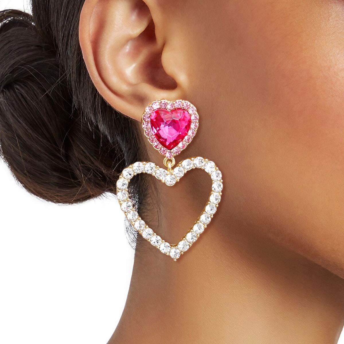 Cutout Heart Earrings Gold Pink Stylish Statement Jewelry