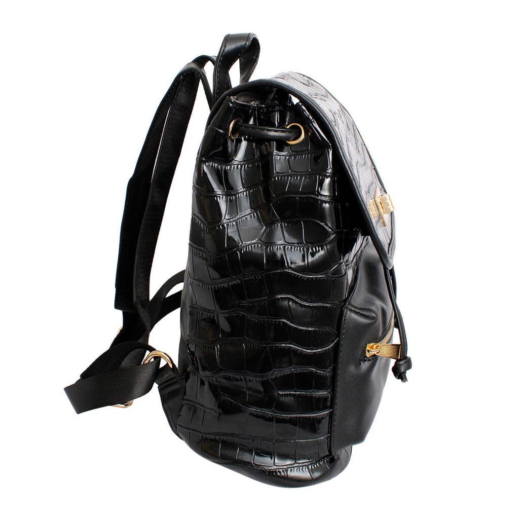 Women’s Black Croc Backpack and Flap Bag Set – Stylish Fashion Handbags