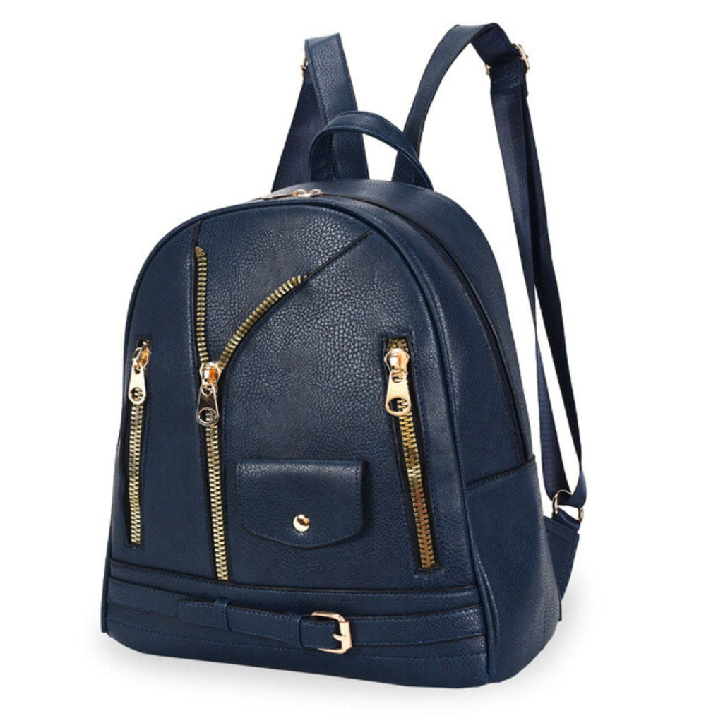 Women’s Moto Backpack Medium Navy Zipper Casual Bag