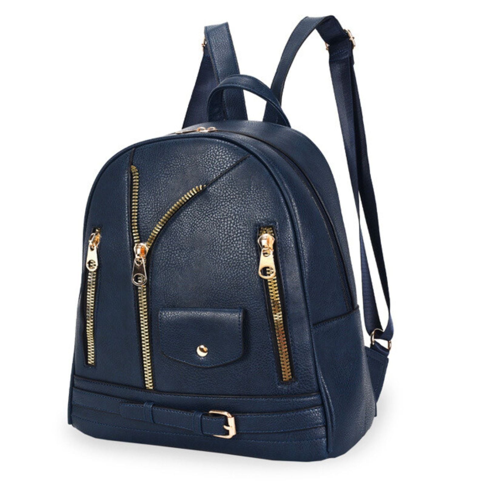 Women’s Moto Backpack Medium Navy Zipper Casual Bag