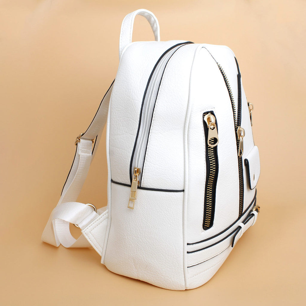 Women’s Medium Moto Backpack with White Zipper – Stylish Casual Bag