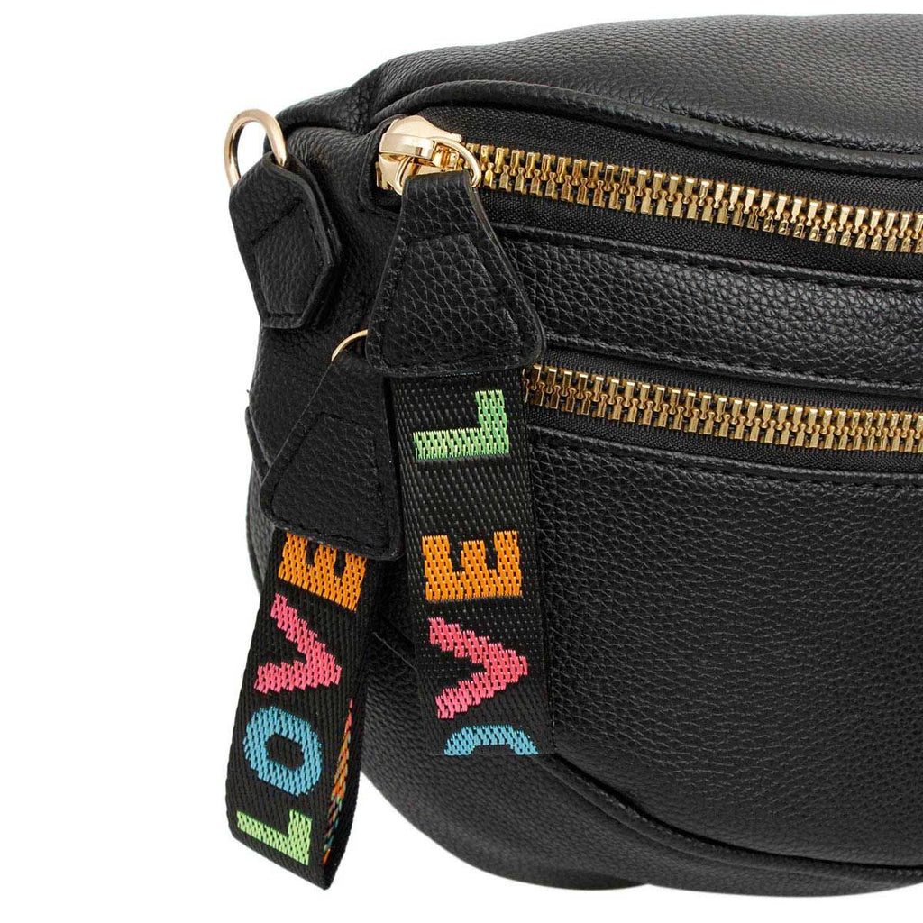 Fashion Handbag Crossbody Black Love Zipper Saddle Bag for Women Stylish Chic